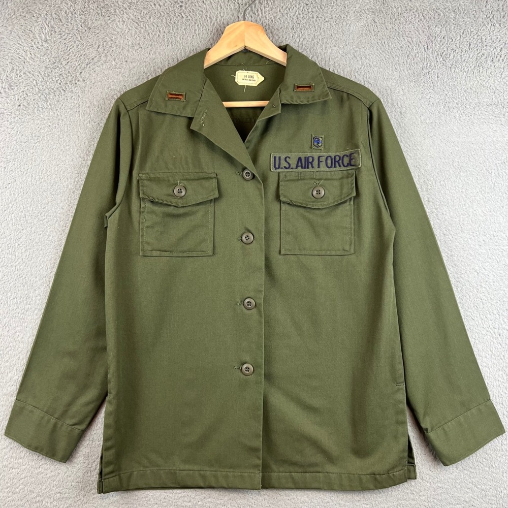 Vintage 1979 US Air Force OG-507 Utility Shirt Jacket Olive Green 14 Long